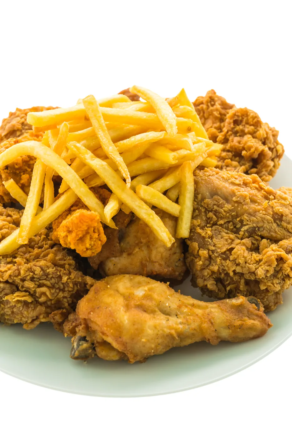Pollo frito con papas a la francesa